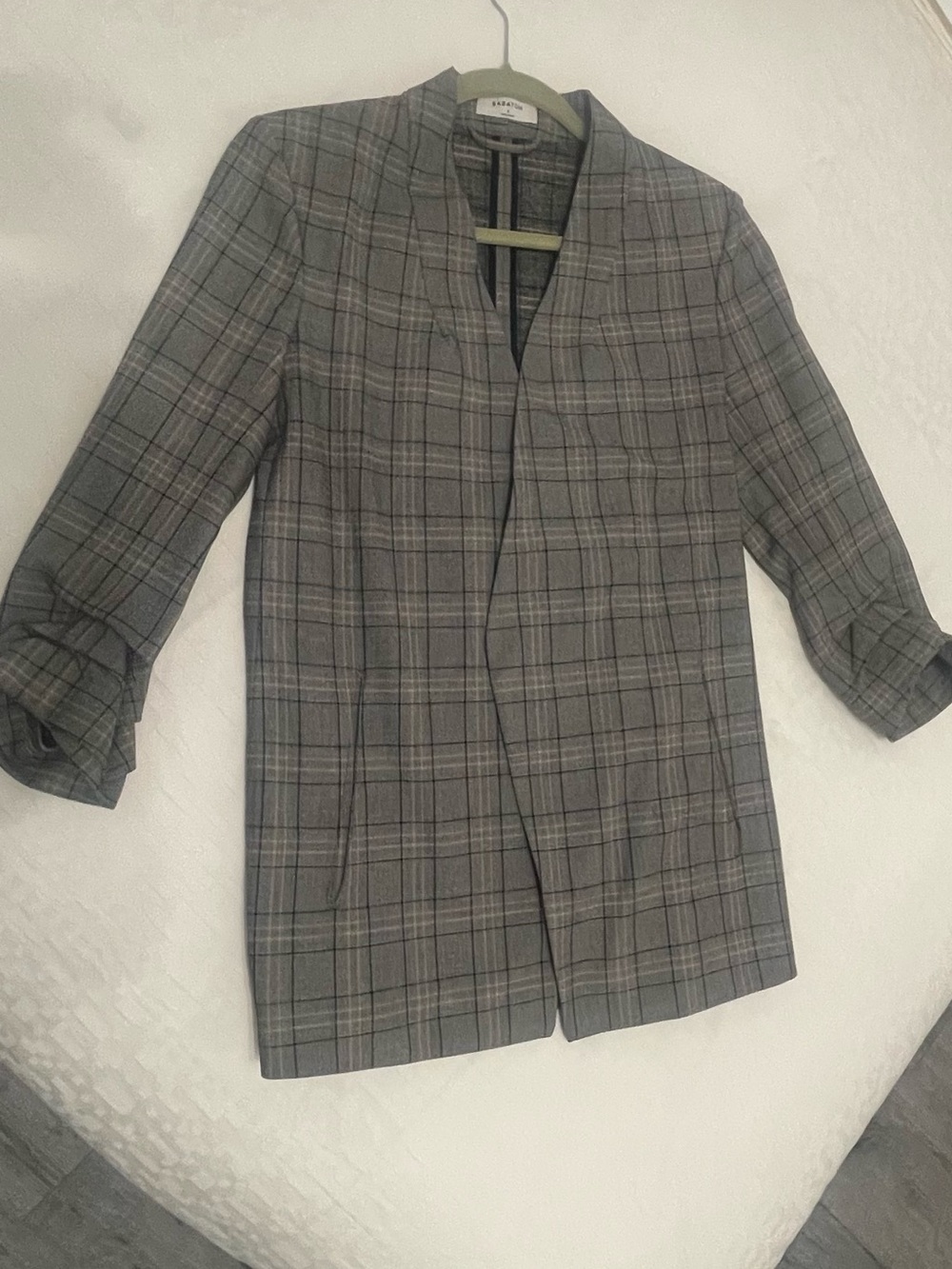 Babaton Gray Plaid Longline Blazer